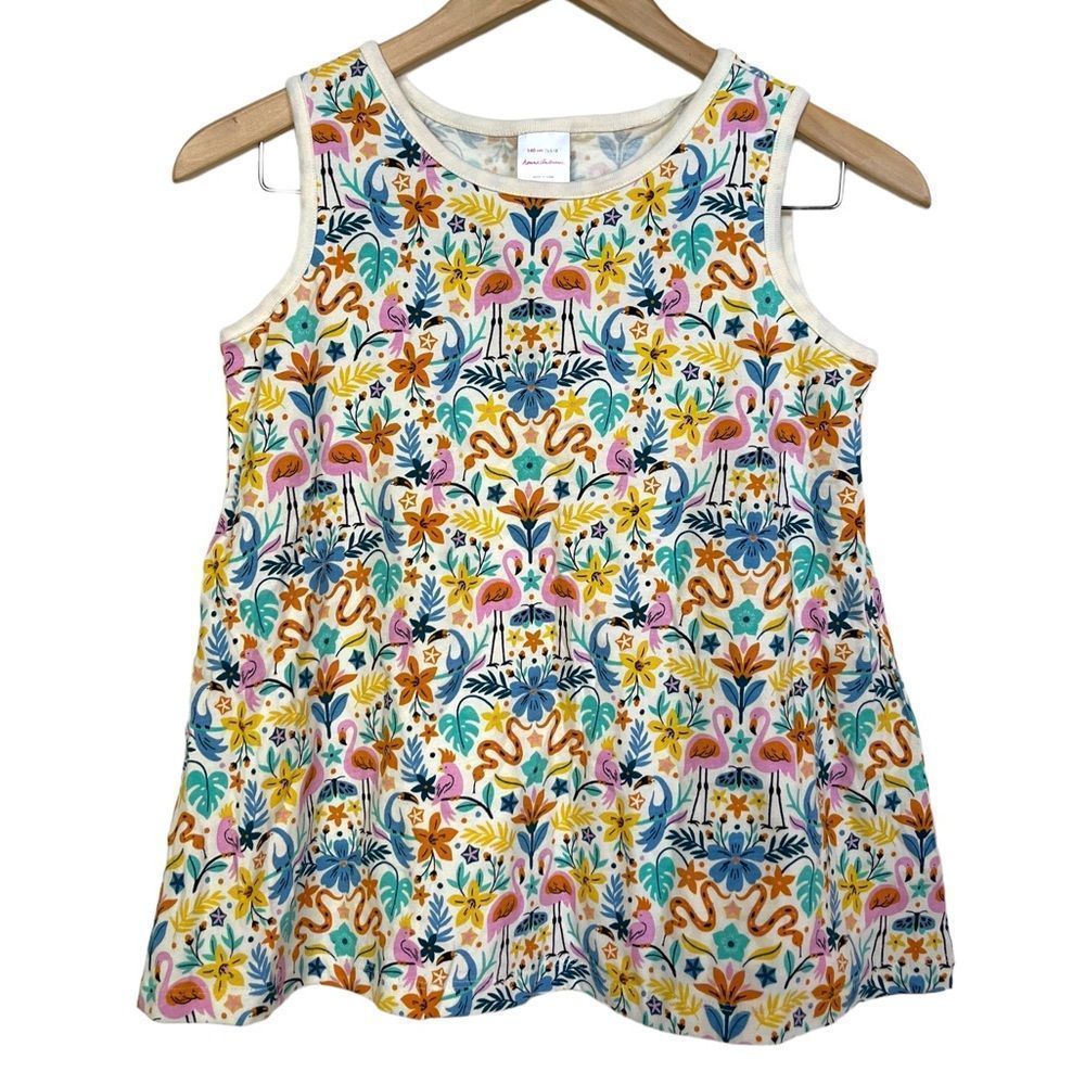 Hanna Andersson White Tank Top with Multicolor Flamingo & Floral Print
